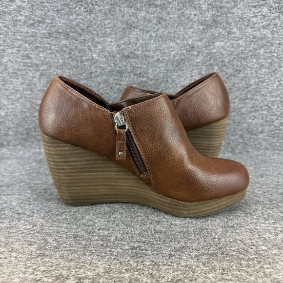 ✅Dr.Scholl's Boots Womens 8W Brown Leather Wedge Ankle Side Zip Fashion Booties. - Picture 9 of 10